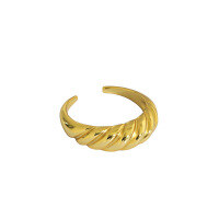 wholesale S925 Sterling Silver 470 Korean Version INS Indie Design Minimalist Textured Cable Twist Open Ring for Women-18K Gold [No. 17/Adjustable] Opening adjustable
