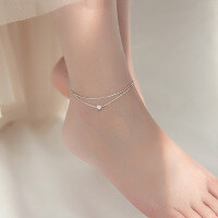 wholesale S925 Silver Nalan Women's Korean Style Temperament Sweet Double Layer Six-Claw Single Diamond Snake Chain Ankle Jewelry S4391-S925 silver anklet rose gold 925 silver