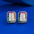wholesale 925 Sterling Silver New Rainbow Candy 4*6 White Diamond Stud Earrings, Trendy and Elegant European and American Style-0-0