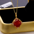 wholesale autumn and winter new 925 silver minimalist red agate versatile elegant diamond pendant necklace in Chinese red-0-3