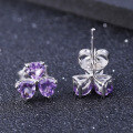 wholesale S925 Sterling Silver Natural Amethyst Heart-shaped Stud Earrings, Fashionable Light Luxury Minimalist Style with Natural Colored Gemstones-0-3