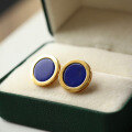 wholesale S925 Sterling Silver Gold-Plated Natural Royal Lapis Lazuli Large Round Stud Earrings, Circular and Minimalist-0-0