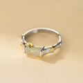 wholesale S925 Sterling Silver Fresh and Sweet Ins Style Niche Design Green Jade Bamboo Joint Bamboo Leaf Ring R02789-0-3