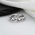 wholesale S925 Sterling Silver Retro Distressed Twist Hand-Woven Adjustable Ring, Fashionable and Versatile-0-3