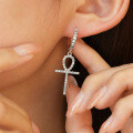 S925 Sterling Silver Hip-Hop Cross Earrings with Moissanite, Luxury Unisex Design-0-2