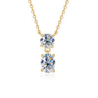 wholesale S925 Sterling Silver Cross-Border Oval 1-Carat D Color Moissanite Necklace for Women, Small and Luxurious Minimalist Design Pendant-0.5ct+1ct Moissanite (Golden) Necklace>925 Silver