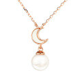 wholesale 925 Silver Natural Freshwater Pearl Necklace, Ins Style Moon Pendant Korean Choker Chain, High-End Feel Gift for Women's Day Jewelry-0-4