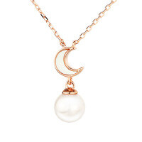 wholesale 925 Silver Natural Freshwater Pearl Necklace, Ins Style Moon Pendant Korean Choker Chain, High-End Feel Gift for Women's Day Jewelry-Rose gold
