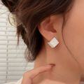 wholesale S925 Sterling Silver Geometric Hollow-Out Textured Square Stud Earrings for Women, New Trendy High-End Sense Earrings-0-4