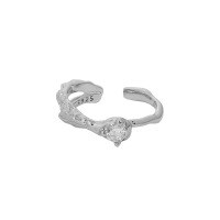 wholesale S925 Sterling Silver Korean Version Ins Indie Design Minimalist Versatile Micro-Set Zircon Textured Open Ring for Women-Platinum [White Stone] Opening adjustable