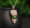 wholesale Rose gold-plated 925 silver with certificate, Hetian jade pendant, jade green cat, minimalist fashion style, women's necklace-0-6