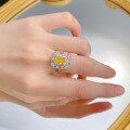 wholesale Metal: 925 Silver, New Style 4ct Rectangular Fancy Yellow Ice Flower Cut High-Carbon Diamond Versatile Ring-0-3