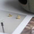 wholesale 9K gold matte sun and moon asymmetrical mini student earrings with cute stars-0-2