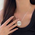 wholesale S925 Sterling Silver Unique Personality Large Round Pendant Necklace for Women, Korean High-End Custom Spring and Summer New Edition Advanced Embellished Long Chain-0-4