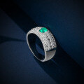 wholesale 925 Silver New Style 08ct 4*6mm Oval Cut Muzo Green Lab-Grown Emerald Olive Leaf Ring-0-2