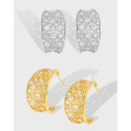 wholesale S925 Sterling Silver Geometric Curved Openwork Woven Mesh Design with Inlaid Diamonds Women's Earrings-0-1