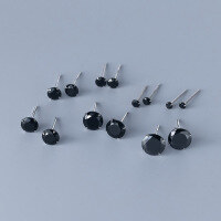 wholesale S925 Silver Ear Studs for Women, Minimalist Niche Design, High-End Sensibility Mini Diamond-Studded Single Diamond Earrings Wholesale E1139-Silver pair 2.5mm black diamonds 925 silver