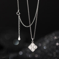 wholesale S925 Silver Fresh and Sweet Ins Style Niche Design Diamond-Studded Brushed Four-Leaf Flower Necklace Y02109-S925 silver necklace silver 925 silver