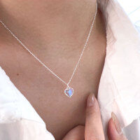wholesale S925 Sterling Silver Iridescent Moonlight Zircon Heart Necklace for Women, New Arrival LuxuryCollarbone Chain-Pure silver (40+5cm)