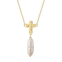 wholesale 925 Sterling Silver Cross Pendant Necklace with Natural Freshwater Pearls, Light Luxury and High-End Feel, Sourced Directly from the Factory-14K gold natural freshwater pearl weighing approximately 3.82g>925 silver
