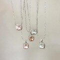 wholesale S925 Sterling Silver Princess-Cut Full-Zirconia Pendant Necklace, Small Square Ice Flower Zircon Classical Rose Collarbone Chain for Women, Light Luxury-0-0
