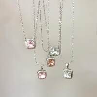 wholesale S925 Sterling Silver Princess-Cut Full-Zirconia Pendant Necklace, Small Square Ice Flower Zircon Classical Rose Collarbone Chain for Women, Light Luxury-Pendant - Classic Rose 925 Silver