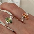 wholesale 925 Sterling Silver Irregular Textured Olive Green Zircon Ring Minimalist Aloof Style Unique Fancy Ring-0-2