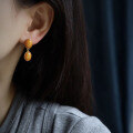 wholesale S925 Silver Fashionable and Elegant Natural Old Wax Multi-Granular Earrings, Mustard Yellow Amber Ear Studs-0-3