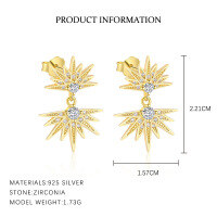 wholesale S925 Sterling Silver Cross-Border Sunflower Earrings with Zircon, Light Luxury, Minimalist, and Versatile-E5367-Gold 925 Silver