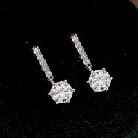 S925 Silver Six-Prong Earrings with Moissanite and Tassel-1 carat (empty setting)  925 silver