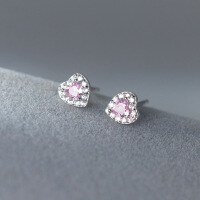 wholesale S925 Sterling Silver Full Diamond Heart Stud Earrings Sparkling Elegant Ins Style Sweet Niche Ear Jewelry M03639-S925 silver pair 4MM small 925 silver