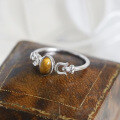wholesale Gold-plated Sterling Silver Dainty and Elegant Natural Tiger's Eye Stone Ring with Oval Horse Shoe Buckle Vintage Jewelry from Manufacturer-0-3