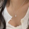 wholesale S925 sterling silver Korean-style small lock necklace for women with inlaid stones, niche, minimalist, and delicate collarbone chain, trendy-0-3