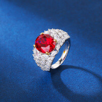 wholesale S925 sterling silver ring with ruby, cubic zirconia, square ice-cut, high-carbon diamond, live broadcast same style, niche for women-Red>No. 7