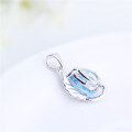 wholesale S925 Sterling Silver with Minor Design Natural Blue Gemstone Pendant Topaz Leaf-Shaped Necklace-0-2
