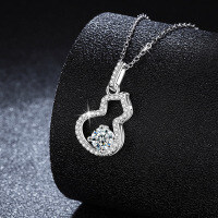 S925 Sterling Silver Moissanite Pendant Necklace, Light Luxury Style-Gourd necklace (white gold)  50-point moissanite