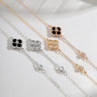wholesale S925 Sterling Silver European and American Minimalist Ins Fashion Light Luxury Diamond-Encrusted Lucky Four-Leaf Clover Popular Versatile Niche Women's Bracelet-Champagne black DM150001-SX-BK 925 silver