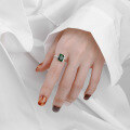 wholesale S925 Sterling Silver Retro Niche Design Square Green Zircon Elegant Openable Ring-0-3