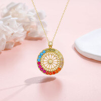 wholesale 925 Silver European and American Fashion Cross-border Collarbone Chain with Micro-Inlaid Zircon Pendant Jewelry Round Plate Colored Diamond Necklace-xb1391--Ferris wheel diamond necklace