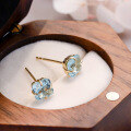 wholesale 9K Gold French Vintage Fresh and Elegant Four-Leaf Clover Sky Blue Topaz Earrings, Yili Jewelry Factory Wholesale-0-3