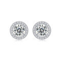 wholesale S925 Sterling Silver Women's New Round Stud Earrings with Moissanite, Elegant Wedding Gift, Direct from Source, Ready to Ship-0-5