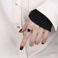 wholesale S925 Sterling Silver Korean Style Ins Minimalist Square Black Zircon Cold Tone Design Open Adjustable Ring-0-3