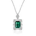 wholesale Jewelry New 2ct Zambian Color Lab-Grown Emerald 7*9 Necklace European and American Collarbone Chain in Metal with 40+5-0-5