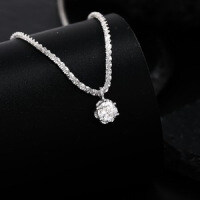 925 Sterling Silver Moissanite Pendant Necklace, Sparkling Crown Cabbage Chain 0.5ct Light Luxury-S925 sterling silver + 50-point white moissanite