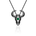 wholesale S925 silver designer-style Shan Hai Jing bull head pendant with dark retro design, inlaid with green agate necklace pendant-0-3