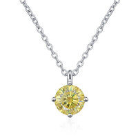 wholesale S925 Sterling Silver Wholesale 1 Carat D Color Moissanite Pendant with Diamond Accents Classic Four-Prong Necklace for Women-2 carat (yellow moissanite) necklace 925 silver