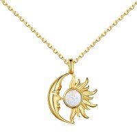 wholesale S925 Sterling Silver Cross-Border New Opal Series Moon and Sun Design Pendant Necklace for Women Wholesale-Gold White DY190752-SG-WH 925 Silver