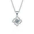 Sterling Silver Geometric Four-Leaf Clover Moissanite Pendant Necklace-0-3