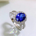 wholesale S925 Sterling Silver Simulated Sapphire High-Carbon Diamond Luxurious Halo Vintage 7*9mm Oval Ring-0-3