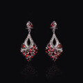 wholesale S925 Sterling Silver Black Gunmetal European and American Style Vintage Gemstone Earrings with Garnet and Luxurious Crystal Accents-0-2